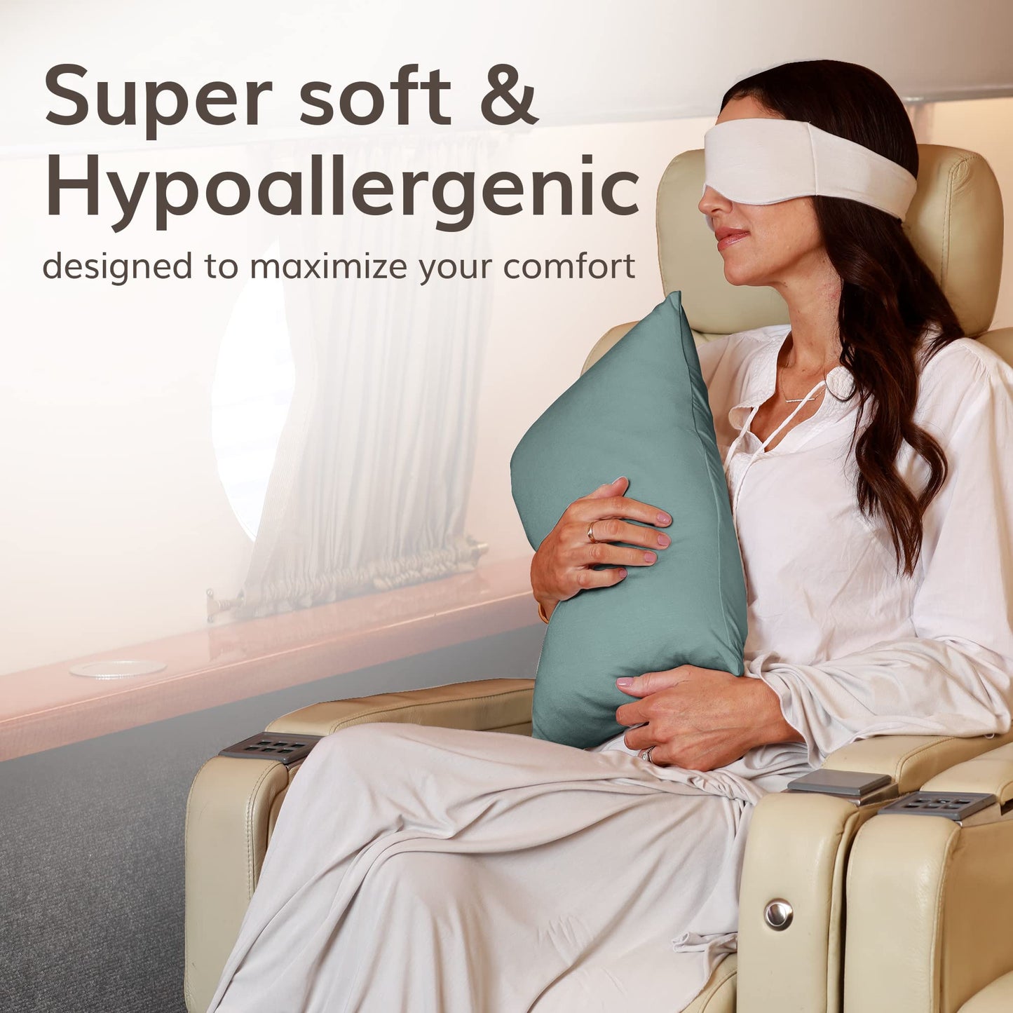 Happyluxe Odyssey Travel Pillow for Long Flights - Soft, Small, Alternative to Down and Memory Foam. 17 x 13in - Made in The USA, Sage Green Airplane Pillow for Adults Sleeping, Camping or Nap