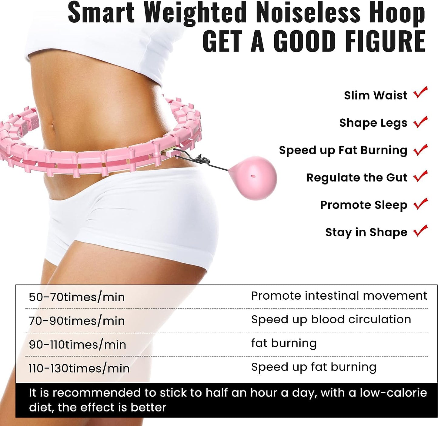 65inch 32 Knots Plus Size Quiet Weighted Hula Infinity Fitness Detachable Hoops, Smart Noiseless Infinity Hula for Women, 2 in 1 Waist and Abdominal Workout Equipment at Home