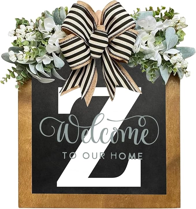 16'' Personalized Last Name Welcome Sign, Door Wreaths for Front Door Outside, Spring Wreath for Front Door Decor, Farmhouse New Home Gifts for Home (Z)