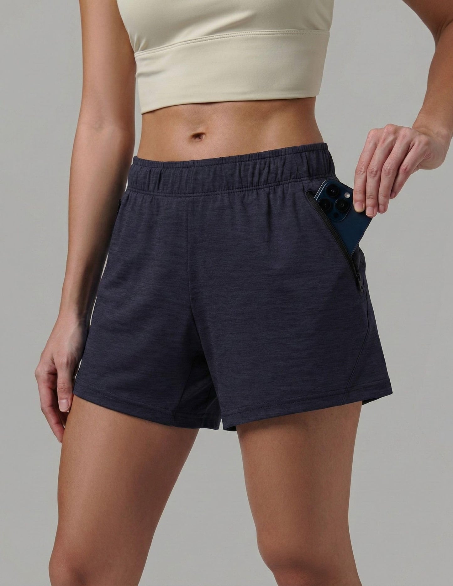 Liberty Imports 1 or 5 Pack Womens Lounge Workout Shorts with Zipper Pockets 5" Inseam Lightweight Athletic Casual Shorts (Navy, Medium)