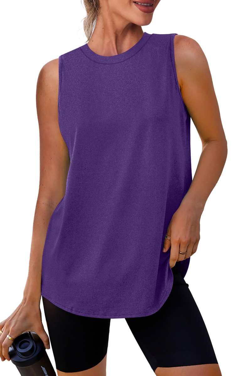 XIEERDUO Beach Vacation Clothes for Women Tank Tops for Women High Neck Workout Athletic Running Sleeveless Shirts Dark Purple L