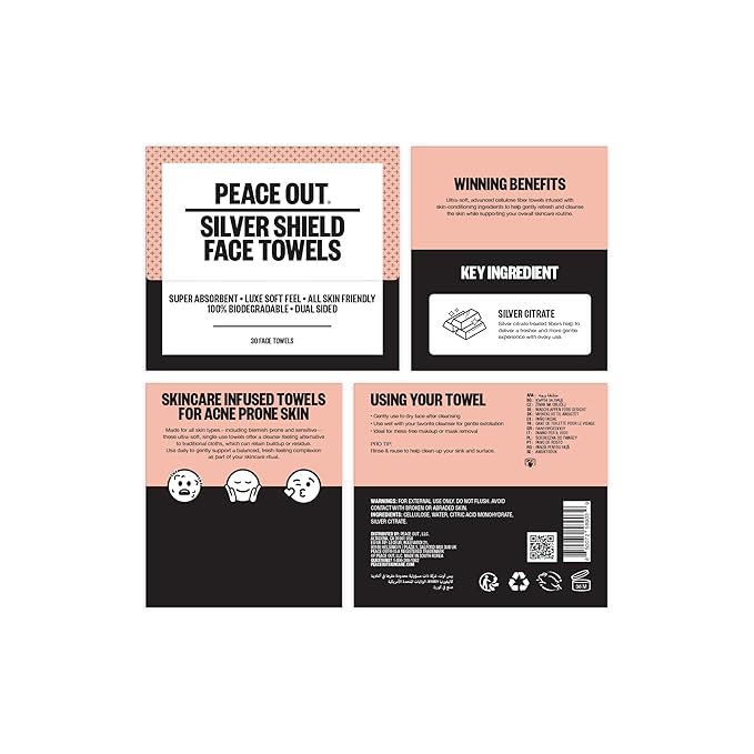 PEACE OUT Silver Shield Face Towels, Disposable Facial Towels