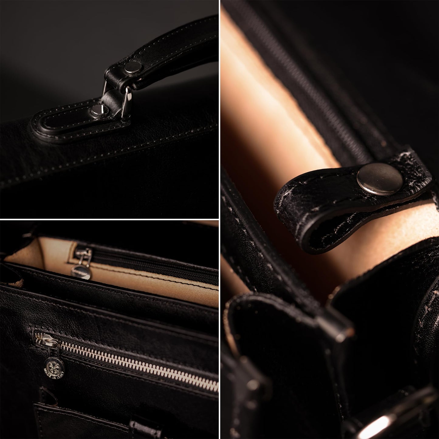 Time Resistance Hand Crafted Leather Messenger Shoulder Bag 15 Inch Laptop Briefcase Business Attache Black