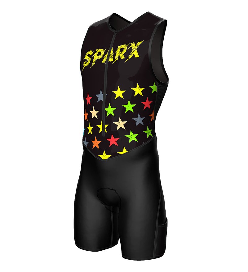 Sparx Men's Premium Triathlon Suit – Padded, Quick-Dry, Compression Fit, Lightweight Tri Suit for Swim, Bike, Run Race & Training (XL, Stars)