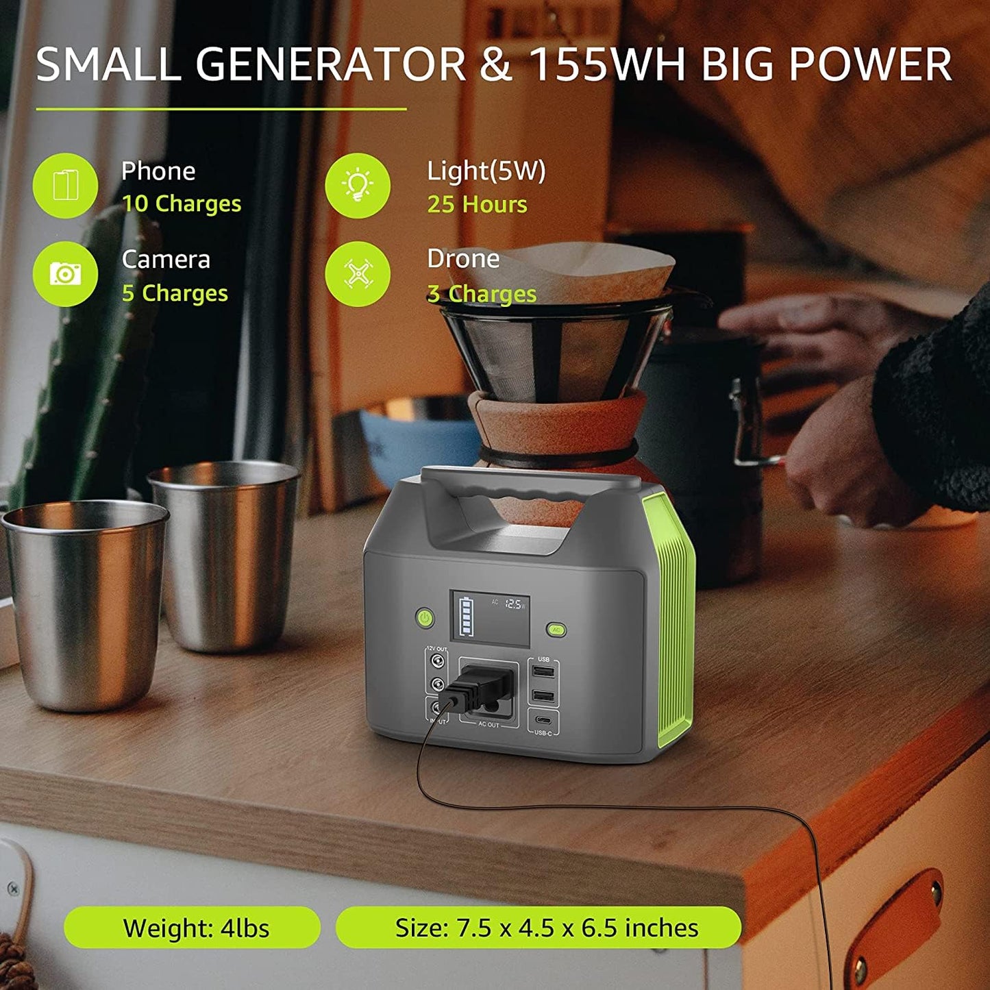 Portable Power Station EnginStar 300W Solar Generator 110V 296Wh Power Bank Two Pure Sine Wave AC Outlet 80000mAh Lithium Battery Pack for Camping Outdoors Trip RV Hunting Vans Emergency Backup