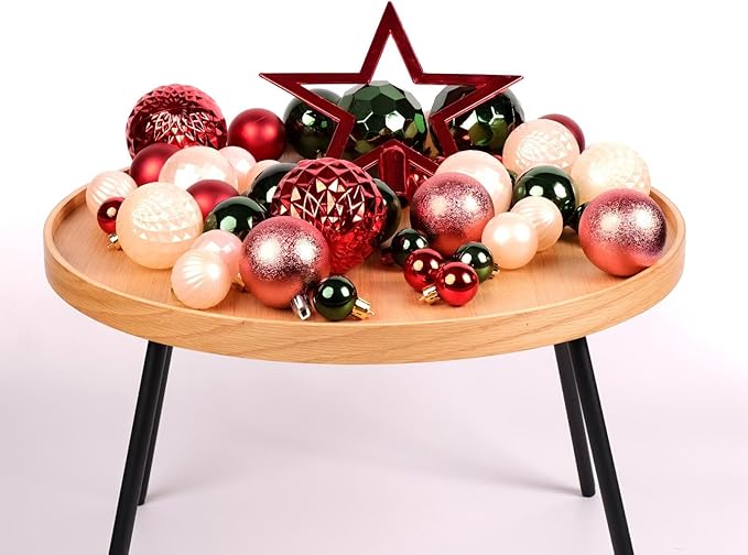 50 PCS Christmas Ball Ornaments Set, Classic Red Green Golden White Decorations, Mixed Shapes & Finishes, All-in-One Tree Decorating Kit, Gift & Home Holiday Decor