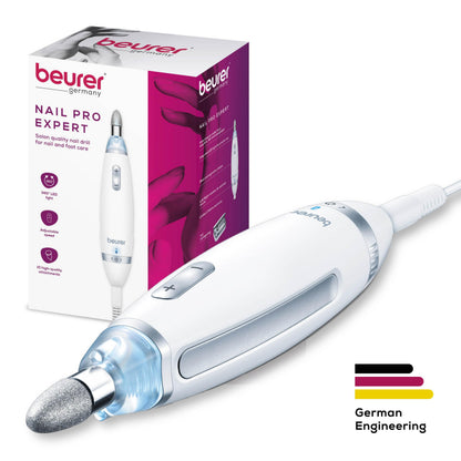 Beurer MP64 Nail Drill Kit, Cordless Electric Nail File with 10 Attachments and LED Light, Electric Manicure Set with Adjustable Speed, E-File for Manicure and Pedicure, with Storage Case