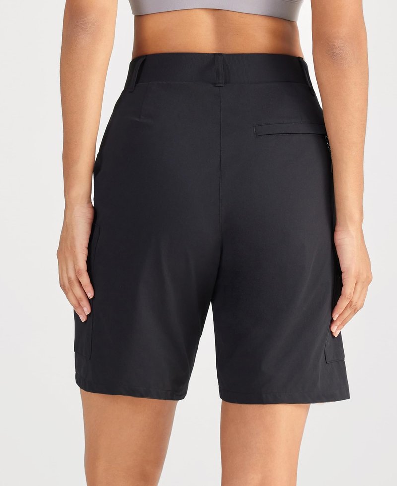 Oalka Women's Hiking Cargo Shorts Bermuda Lightweight Golf Camping 9" Long Shorts with Pockets Quick Dry Black XL