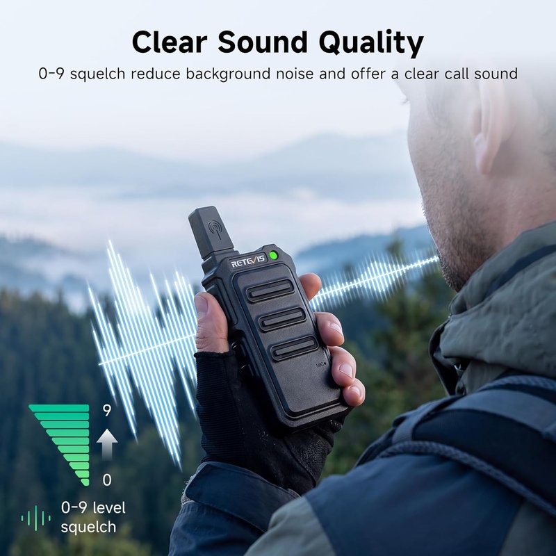 Retevis RT19 Walkie Talkie - Long Range 2 Way Radio with Earpiece & Mic | Compact Mini Design for Outdoor Use (4 Pack)