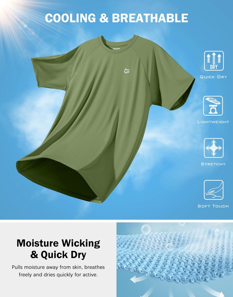 G Gradual Men's Athletic Workout T-Shirts Moisture Wicking Cooling Running Shirts Short Sleeve Performance Tee for Gym Tennis(Military Green,M)