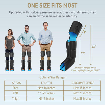 FIT KING Air Compression Leg Massager with Heat for Circulation Upgraded Full Leg and Foot Massager to Relieve Pain, Swelling, Edema, RLS - Built-in Pressure Sensor & LCD Display - Gift for Mom Wife