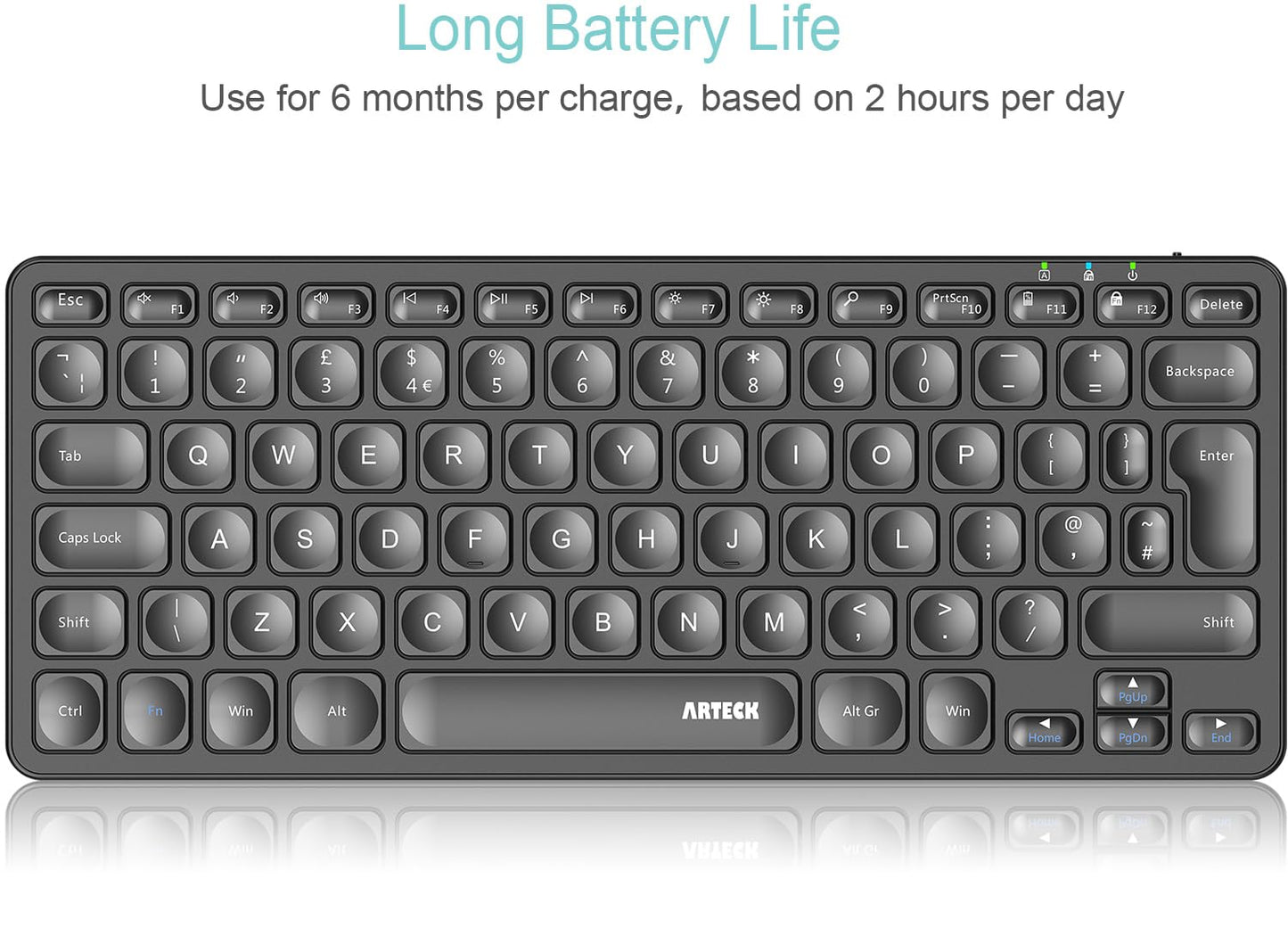 Arteck 2.4G Wireless Keyboard Ultra Slim and Compact Wireless Keyboard with Media Hotkeys for Computer/Desktop/PC/Laptop/Surface/Smart TV and Windows 10/8/ 7 Built-in Rechargeable Battery