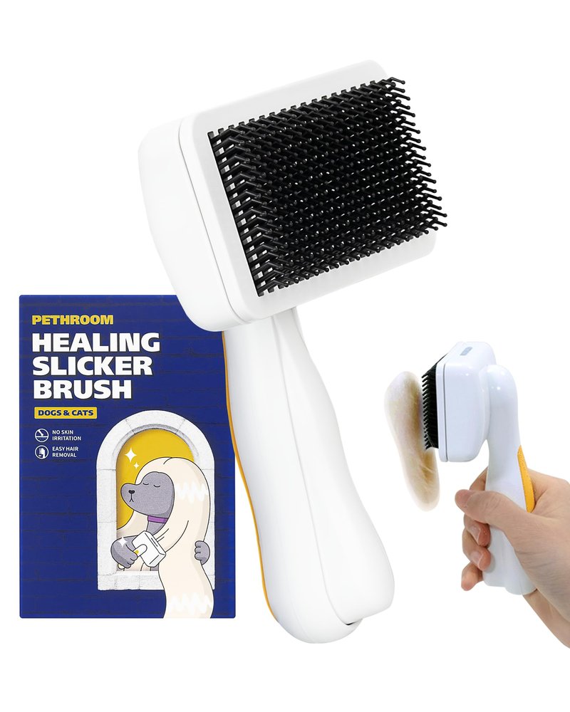 PETHROOM Self-Cleaning Slicker Brush for Dogs & Cats – Gentle Grooming & Deshedding Tool, Removes Mats & Tangles, Skin-Friendly Coated Tips, One-Touch Hair Removal Button