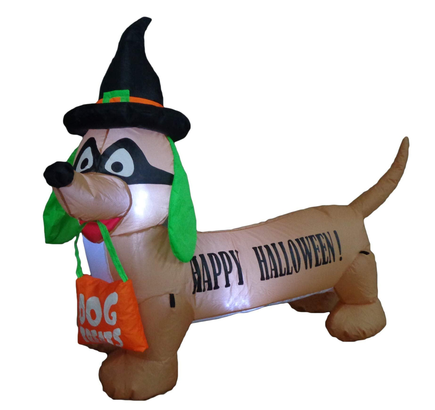 BZB Goods 4 Foot Long Illuminated Halloween Inflatable Dog with Witch Hat and Mask Decoration