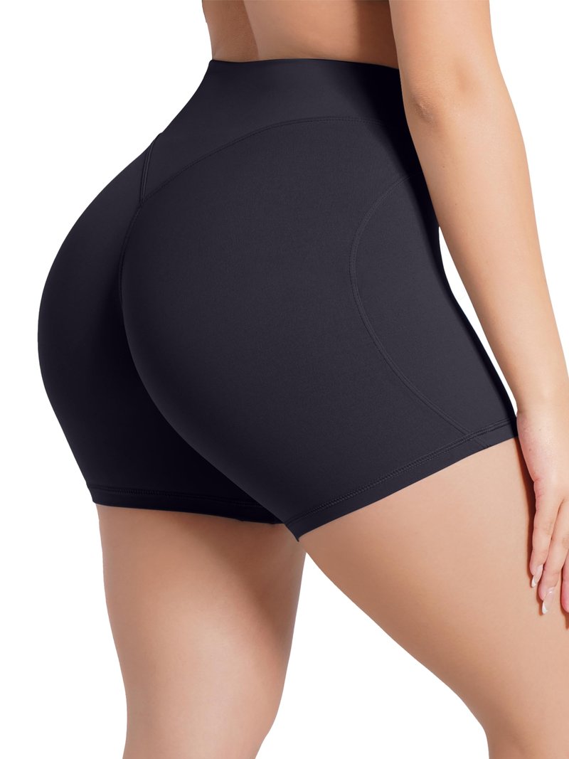 Sunzel No Front Seam Biker Shorts Women 5'' - High Waisted Tummy Control Yoga Shorts, Squat Proof Workout Gym Shorts Black Medium