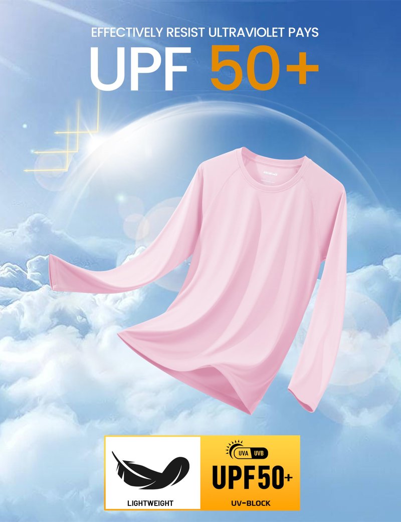 Summer Shirts Men Long Sleeve Quick Dry Swim Fishing Hiking Sun Protection UPF 50 UV Rash Guard Athletic Shirts Light Pink