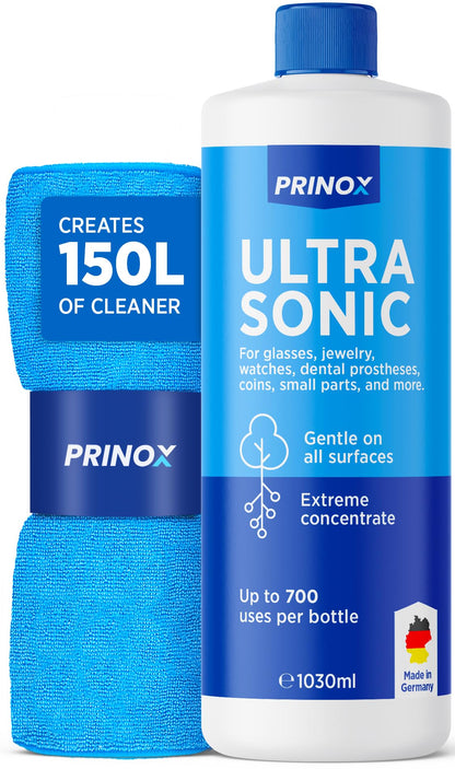 PRINOX® Ultrasonic Cleaner Concentrate 1030ml – Highly Efficient up to 700 uses – Jewellery Cleaner Solution for Jewellery, Glasses, Dentures & Small Parts – Compatible with All Ultrasonic Devices