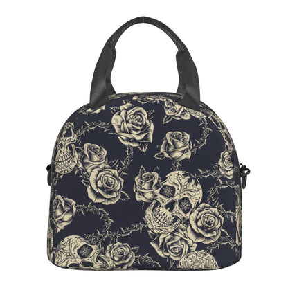 bassyil Skull Insulated Lunch Bag Reusable Lunch Box With Adjustable Shoulder Strap Cooler Tote Bag For Men Women