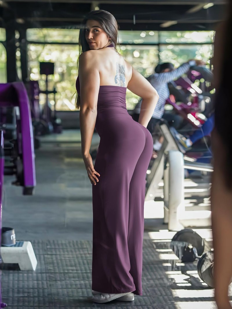 YEOREO Workout Leggings Womens No Front Seam Straight Leggings 35" High Waist Buttery Eddiy Gym Yoga Pants Black Berry Purple L