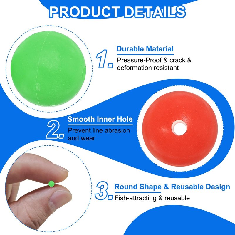 YELARXI Fishing Beads Glow Hard Plastic Fishing Bait Eggs Lure Rigs Accessories, Fit for Saltwater Freshwater