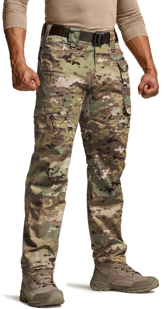 CQR Men's Tactical Pants, Water Resistant Ripstop Cargo Pants, Lightweight EDC Work Hiking Pants, Outdoor Apparel, Duratex Mag Pocket Utility Camo, 30W x 30L