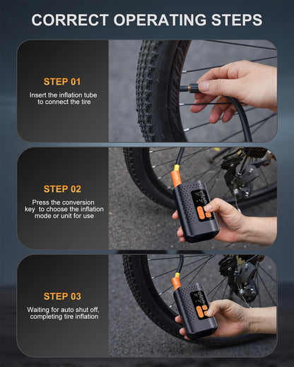 Electric Bike Pump, 160PSI Mini Bike Tire Pump, 4X Fast Bicycle Pump with Digital Pressure Gauge, Bike Air Pump with Presta and Schrader Valve for Mountain Bike, Moto, Road Bike, Car and Balls