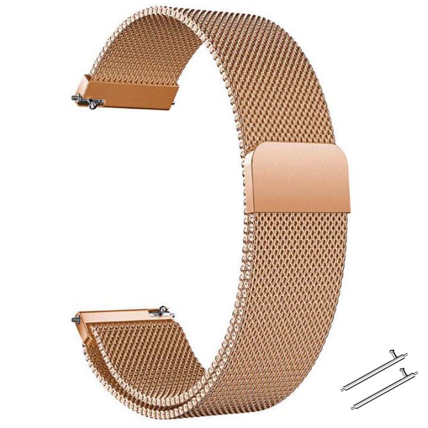 Quick Release Watch Strap - 20mm/22mm Lug Width Stainless Steel Metal Strap Milanese Mesh Wristband Magnetic Lock Replacement Band Smart Watch Wristbands for Men Women (22mm, Rose Gold)