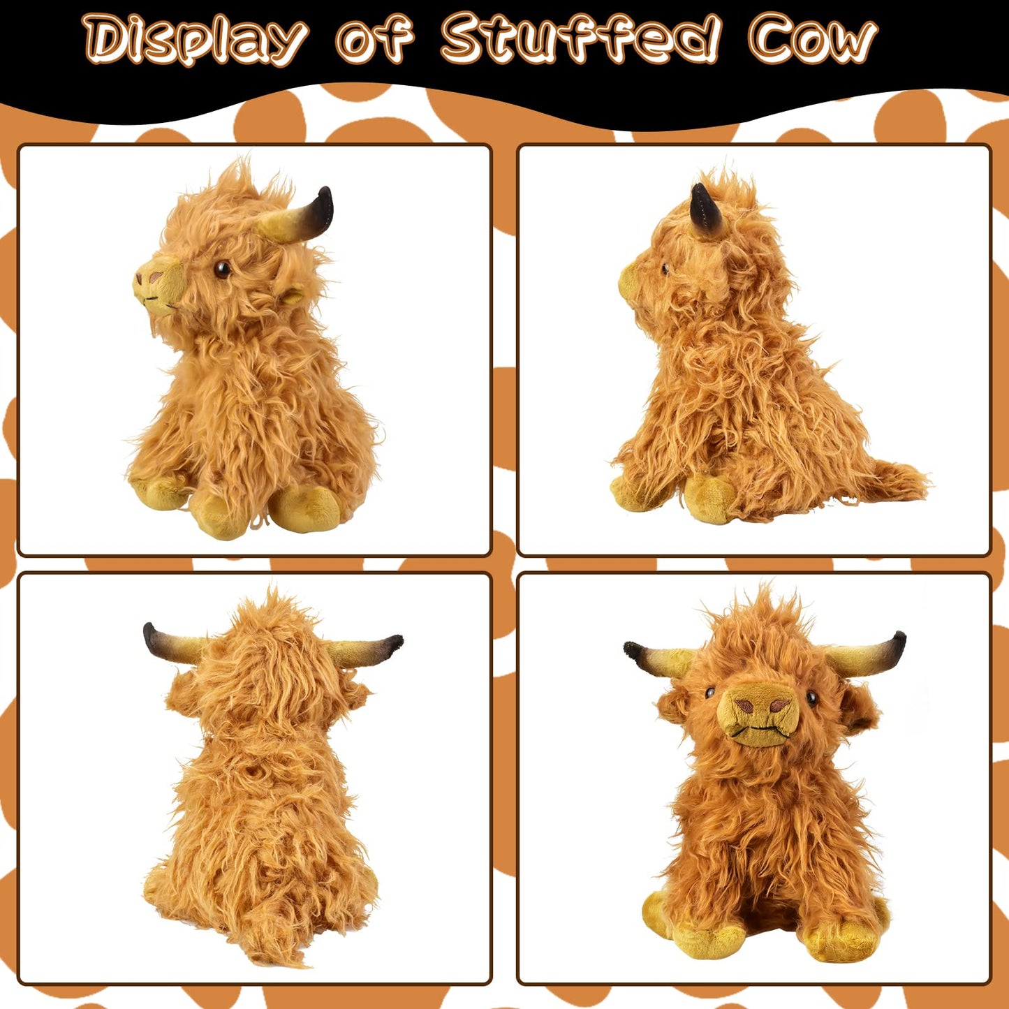 CREJOHY Highland Cow Plush Toy, 11in Highland Fluffy Cow Plush Cuddly Toys, Scottish Highland Cow Teddy Stuffed Soft Toys for Boys Girls Kids Birthday Gifts Age 3+ (Brown)