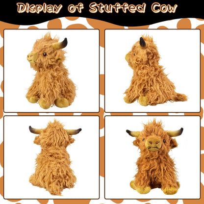 CREJOHY Highland Cow Plush Toy, 11in Highland Fluffy Cow Plush Cuddly Toys, Scottish Highland Cow Teddy Stuffed Soft Toys for Boys Girls Kids Birthday Gifts Age 3+ (Brown)