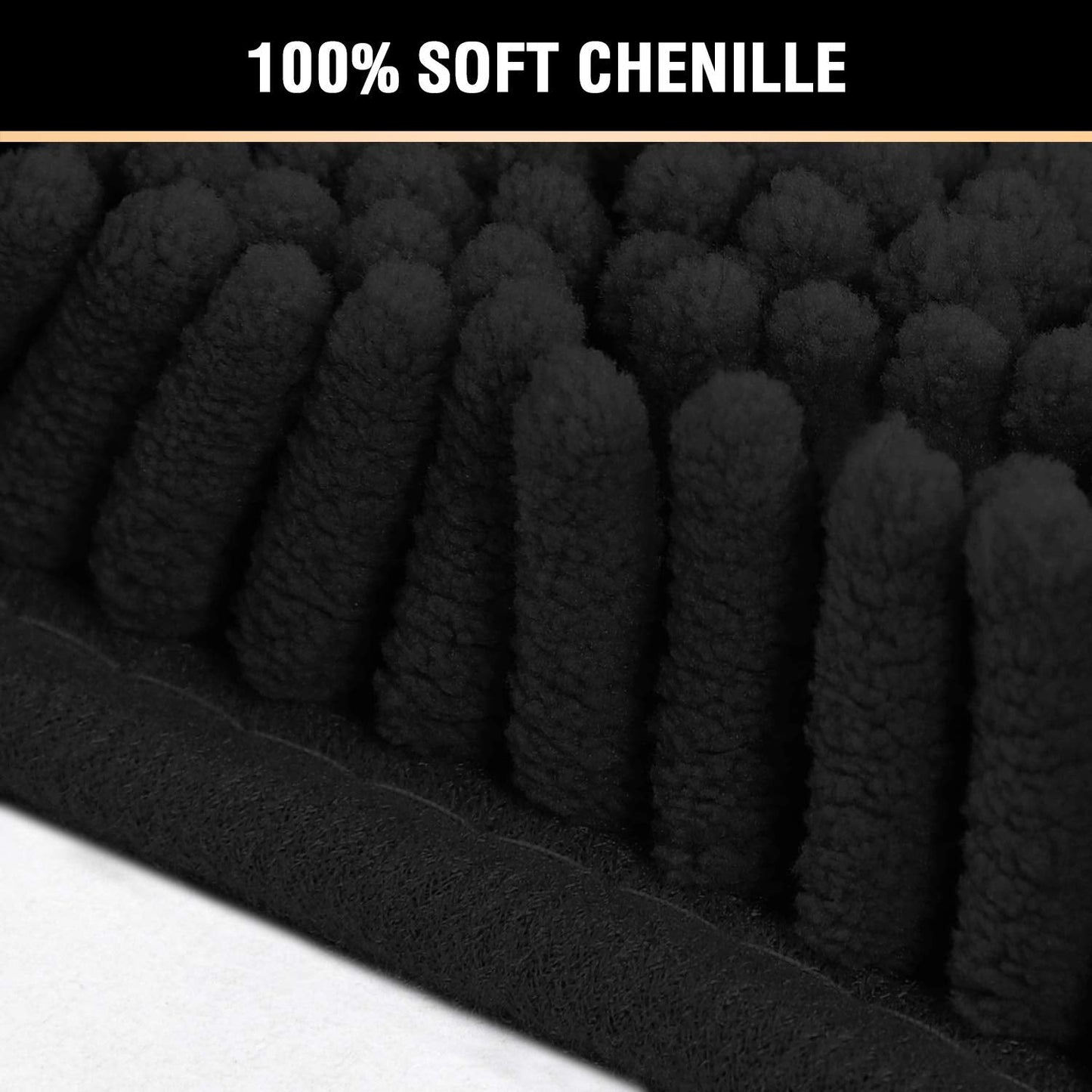 H.VERSAILTEX Black Bathroom Rug Set 2 Piece, Bath Mats for Bathroom Floor, Super Thick Soft Shaggy Chenille Bath Mats Machine Washable, Dry Fast Water Absorbent Bath Mats(20" x 32"/17" x 24")