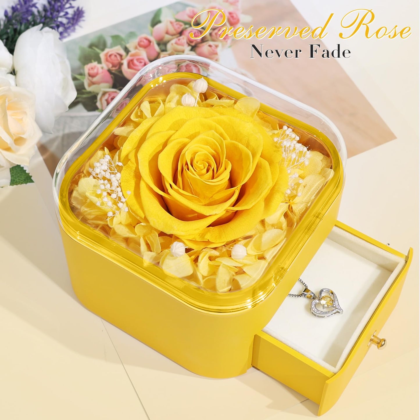 Beferr Valentines Day Gifts for Her Preserved Real Rose with Necklace Eternal Roses Forever Flowers for Delivery Prime Mothers Anniversary Birthday Gifts for Women Mom Grandma Wife Daughter Girlfriend