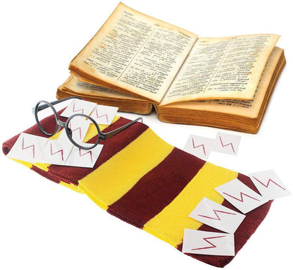 Novelty Scarf Wizard Glasses with Round Frame No Lenses 12 PCs Lightning Bolt Tattoos for Kids Christmas Birthday Party Cosplay Costume Accessories