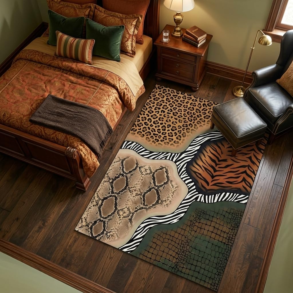 ERYATOU 5x7 Leopard Print Area Rug, Mixed Animal Print Patchwork Rug, Washable Non-Slip Low Pile Faux Cashmere Carpet for Living Room, Bedroom, Home Office Decor