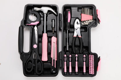 39-Piece General Tool Set-Essential Household Hand Tool Kit with Portable Toolbox Storage Case（Pink）