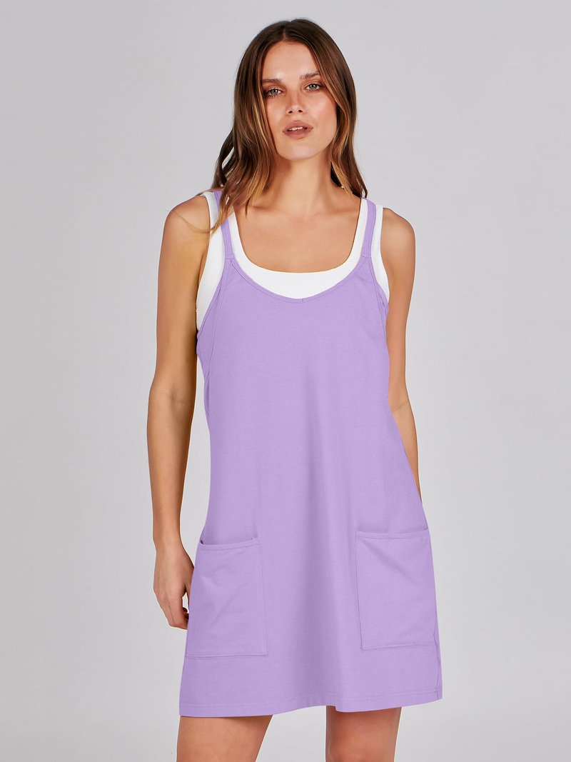 ANRABESS Women Athletic Dress Summer Tennis Workout Active Sports Mini Romper Dress Built in Shorts Travel Vacation Clothes Purple X-Smal