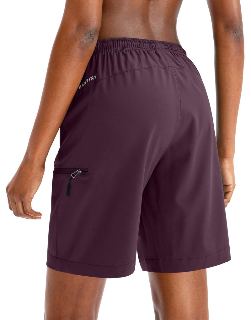 SANTINY Women's 5''/ 7''/9'' Hiking Cargo Shorts Quick Dry Lightweight Summer Shorts for Women Athletic Golf Zipper Pockets(Wine_L)