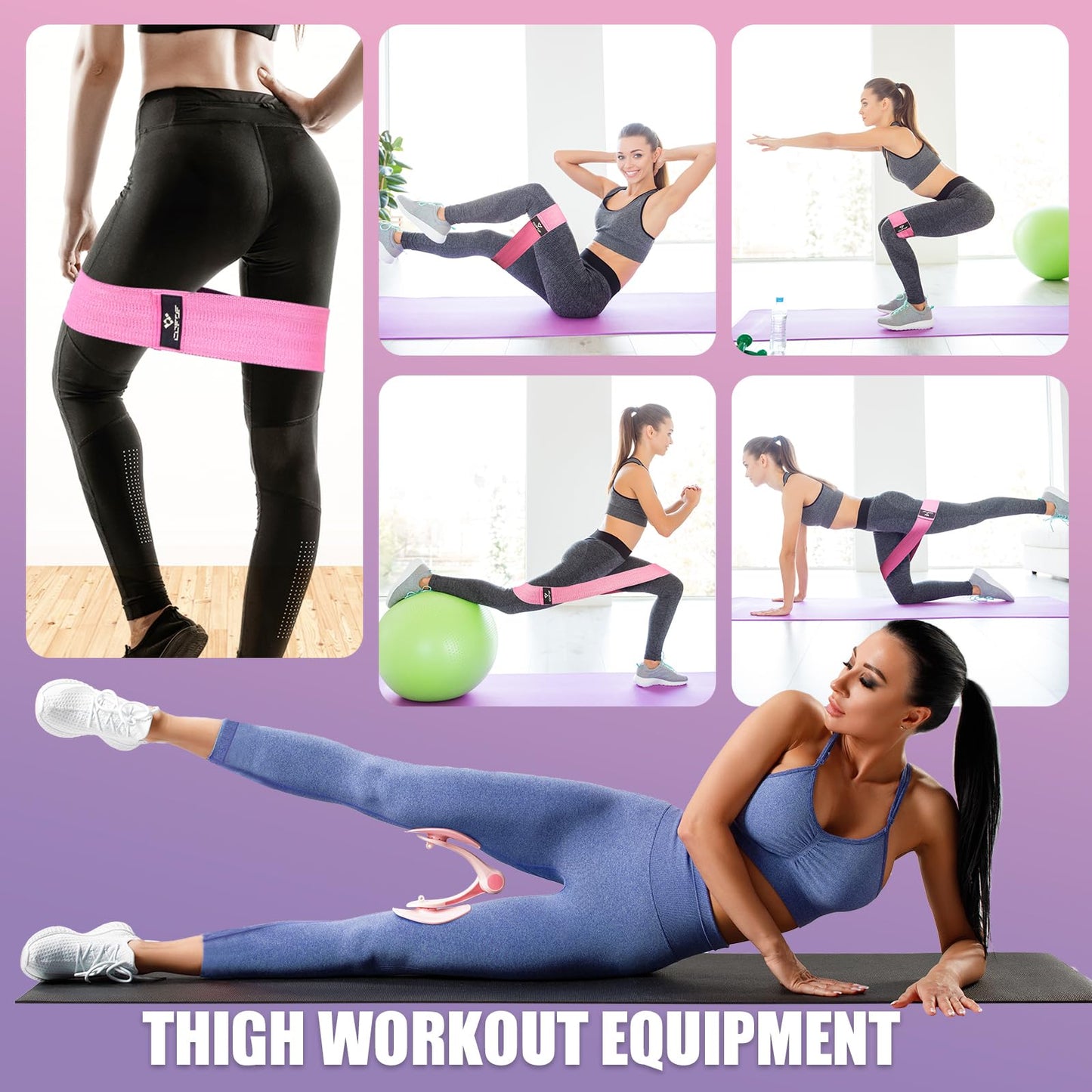 Thigh Master, Adjustable 25-35 lb Kegel Pelvic Floor Exercise Devices for Women mit Fabric Resistance Band, Inner Thigh Exerciser Enhanced Resistance Hip Muscle for Home Gym (Pink)