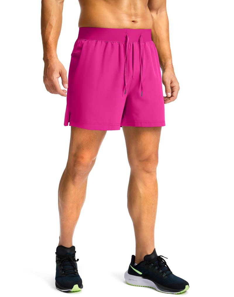 Soothfeel Men's Running Shorts with Zipper Pockets 9"/ 7"/ 5" Lightweight Quick Dry Basketball Gym Workout Athletic Shorts for Men (Hot Pink, M)
