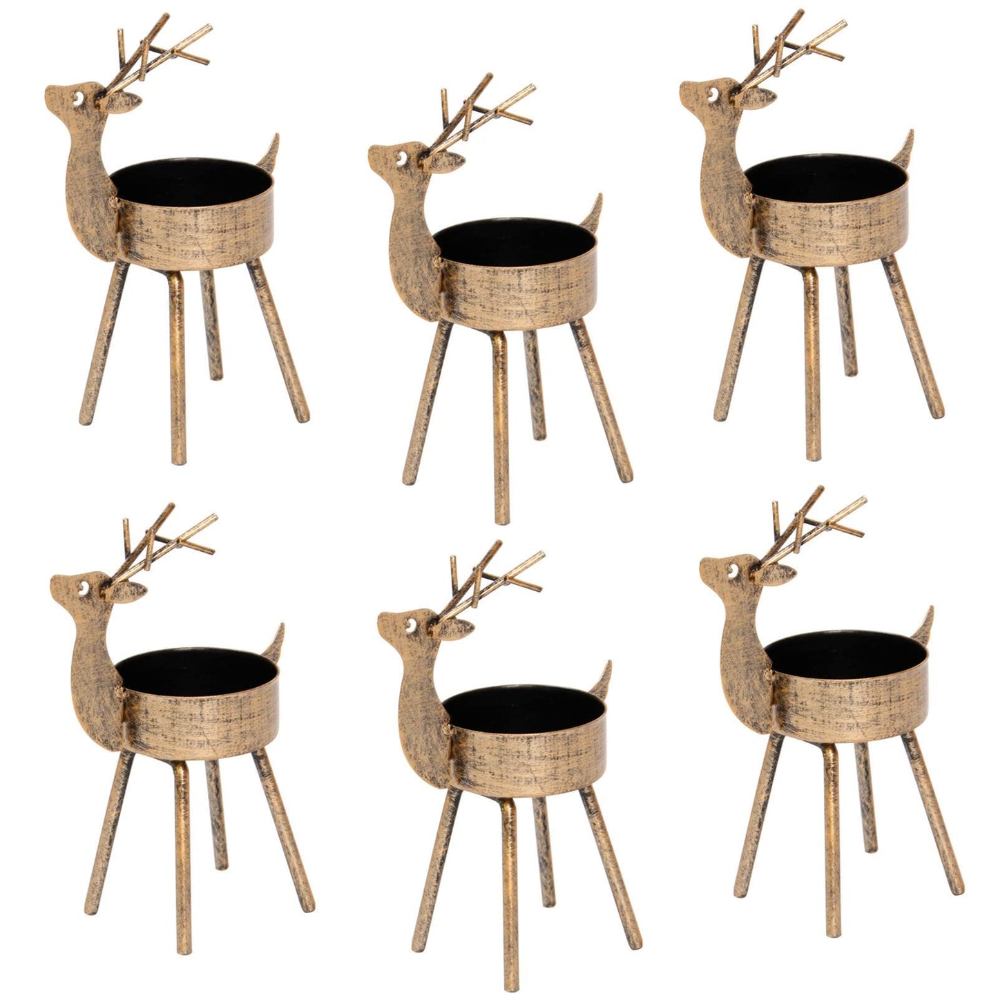 Juegoal Reindeer Tealight Candle Holders, Set of 6 Christmas Decorations Standing Iron Metal with Rustic Bronze Finish, Durable and Rust-Proof Candlestick Holiday Tabletop Centerpiece and Display