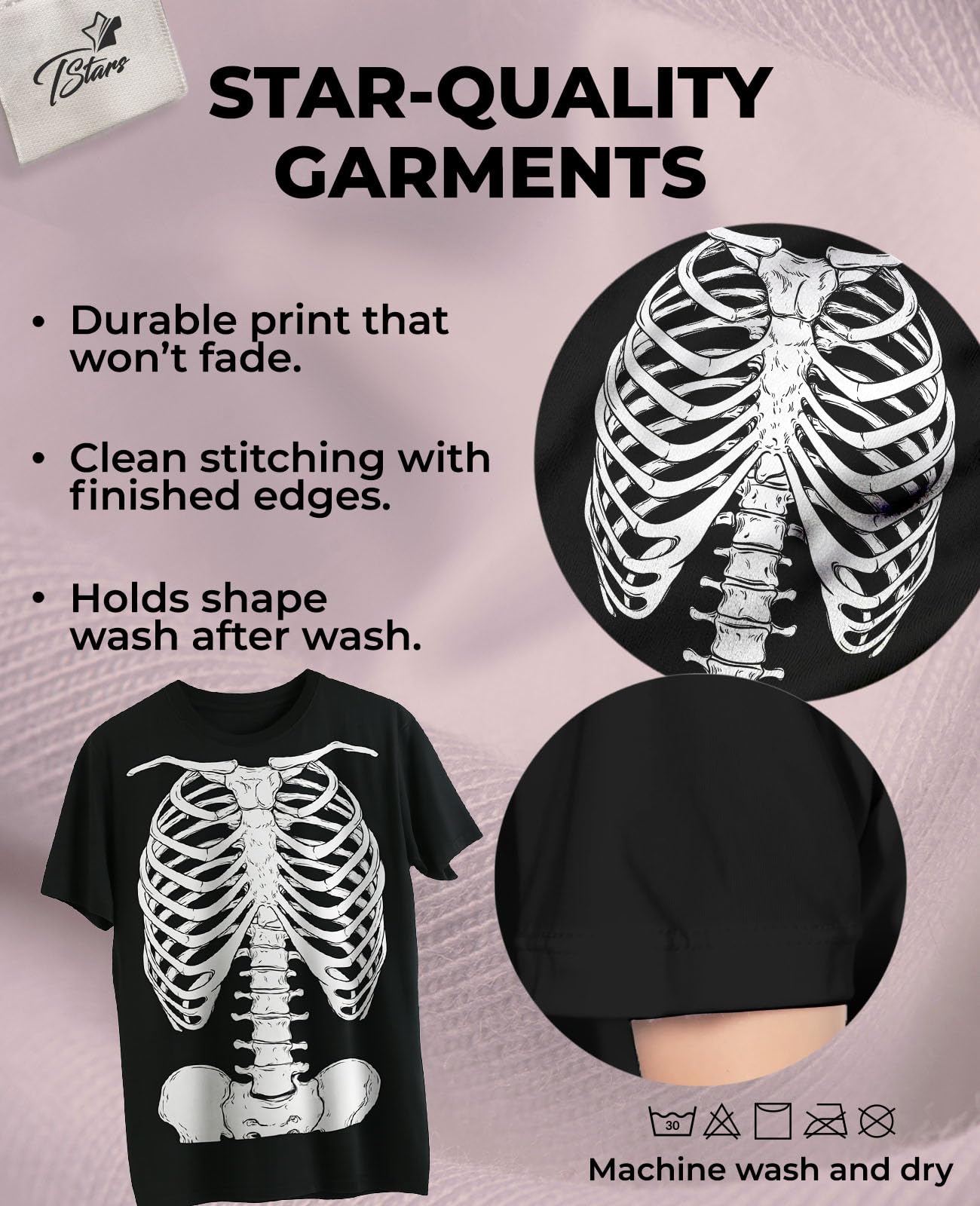 Tstars Skeleton Ribcage Shirt for Men - Xray Front and Back Halloween Outfit with Casual Funny Bones Print Tee XXXXX-Large Black
