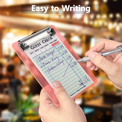 Juvealoe Mini Clipboard, 5 x 7 Plastic Small Pink Colored Clip Boards with Low Profile Clip, Memo Size for Classroom, Teacher, Students, School & Office Supplies