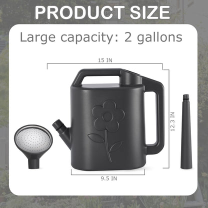 2 Gallon Watering Can for Indoor Plants, Garden Watering Cans for Outdoor Plant House Flower, Modern Plant Watering Can Large Long Spout with Sprinkler Head