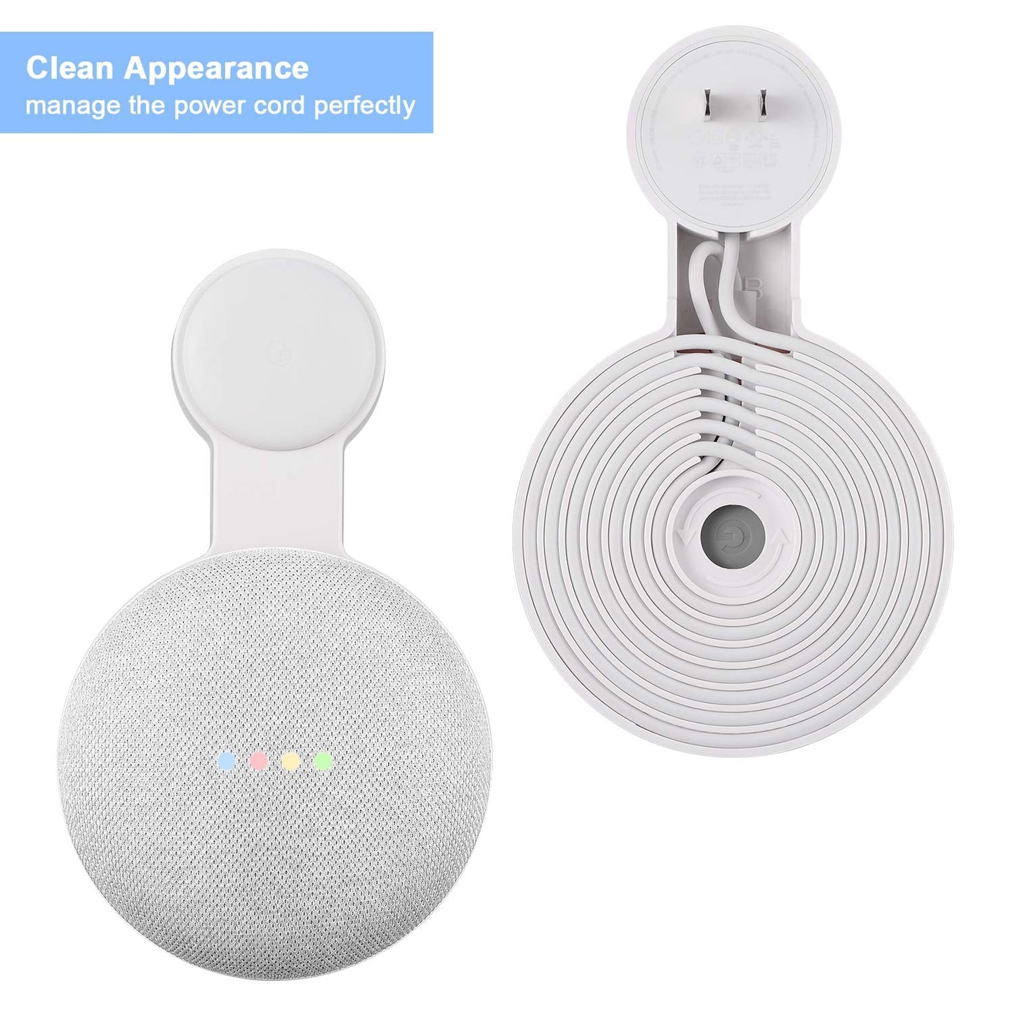 Caremoo Google Nest Mini Wall Mount Holder, Space-Saving Design Outlet Mount, Perfect Cord Management for Google Nest Mini 2nd Generation (White)