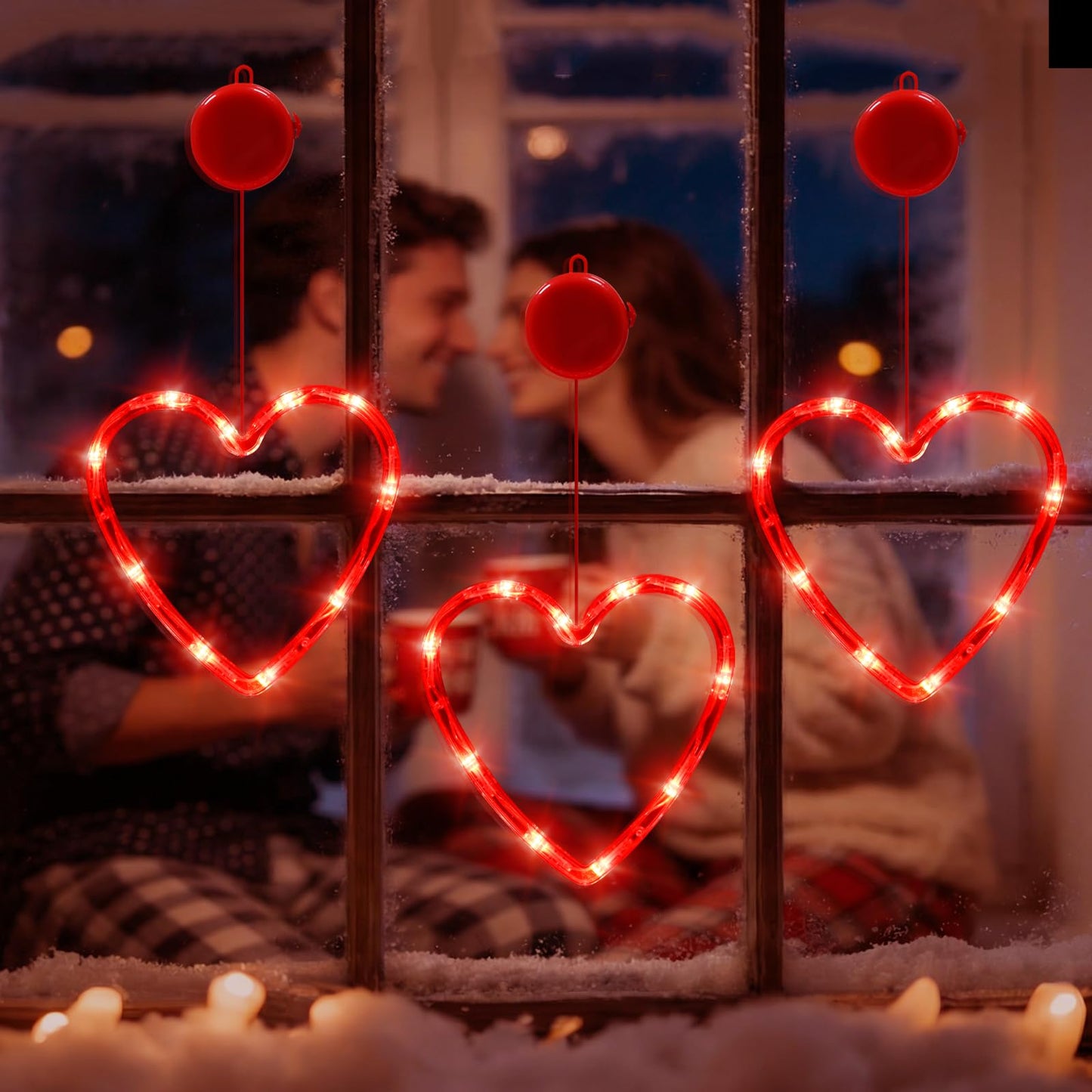 LOLStar Valentines Day Window Lights Decor with Timer, 3 Pack Battery Operated Red Heart-Shaped Window Decorations Silhouette Sucker LED Lamp Slow Fade Mode Romantic Light for 2026 Holiday Indoor Home