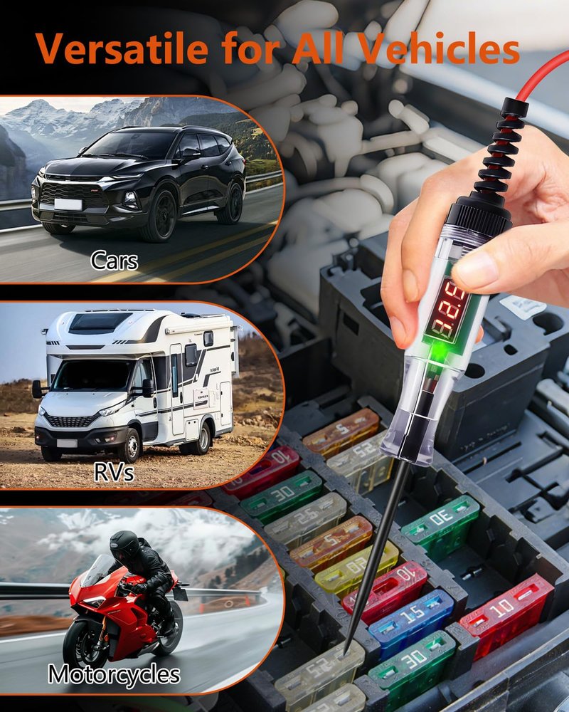 Automotive Test Light 3-48V Digital LED Voltage Tester, Car Circuit Tester with Polarity Indicator, 87" Spring Cable & Stainless Steel Probe for Car RV Truck Fuse Battery Detection