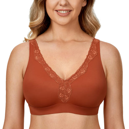 AISILIN Women's Wireless Bra Plus Size Full Coverage Seamless Unlined Comfort Pumpkin 38DD