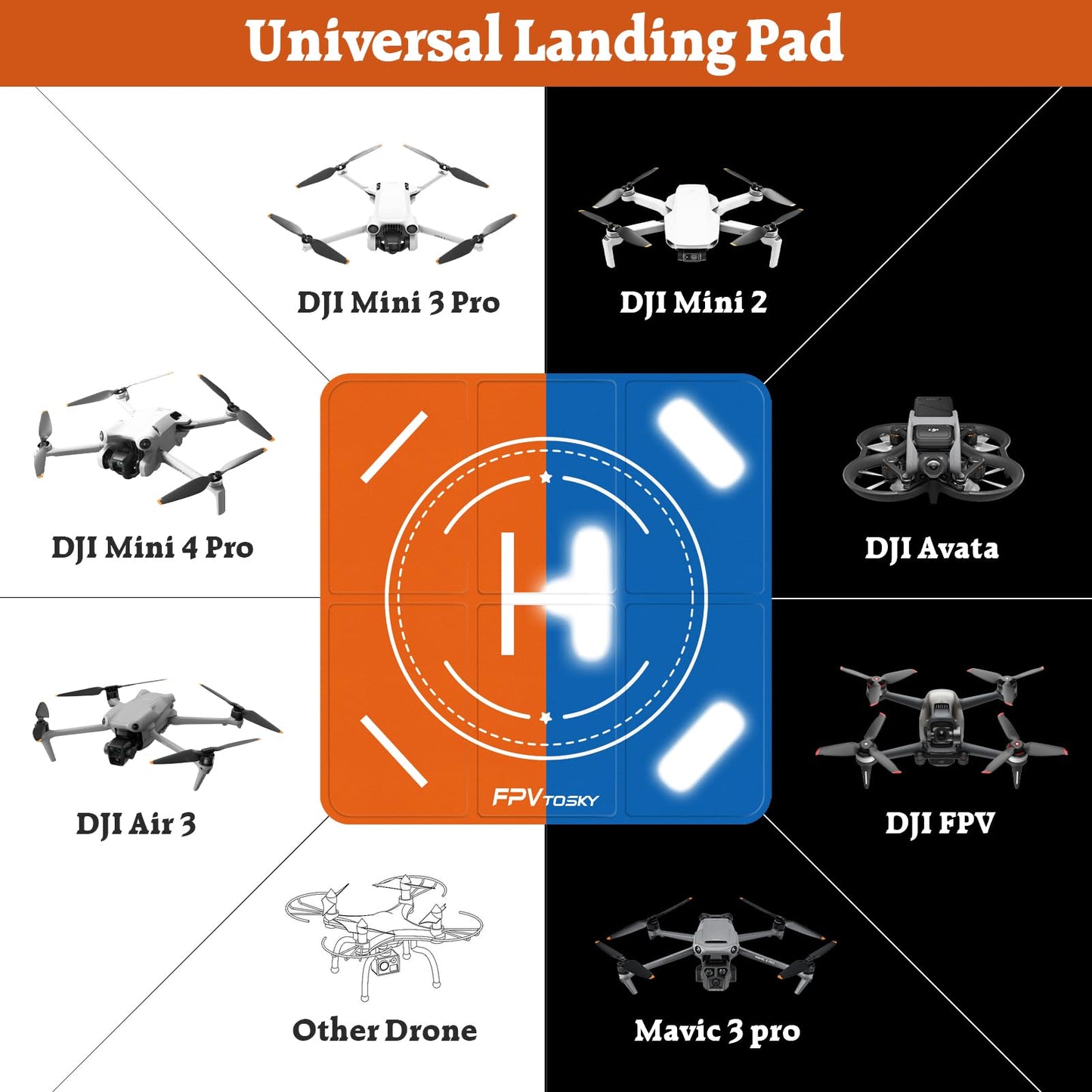 FPVtosky Weighted Drone Landing Pad, Universal 20"(51cm) Fast-fold Double Sided Waterproof Landig Pad Weighted for DJI Mini 3 Pro/Mini 2 /Mini 3/ Mavic 3 / Air 3/Avata/FPV/Phantom Drones etc