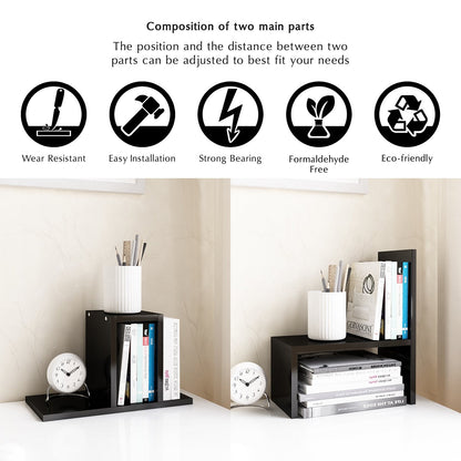 Jerry & Maggie Desktop Organizer Office Storage Rack Adjustable Wood Display Shelf, Birthday Gifts Toy Home Decor Free Style Rotation Display True Natural Stand Shelf (Black)