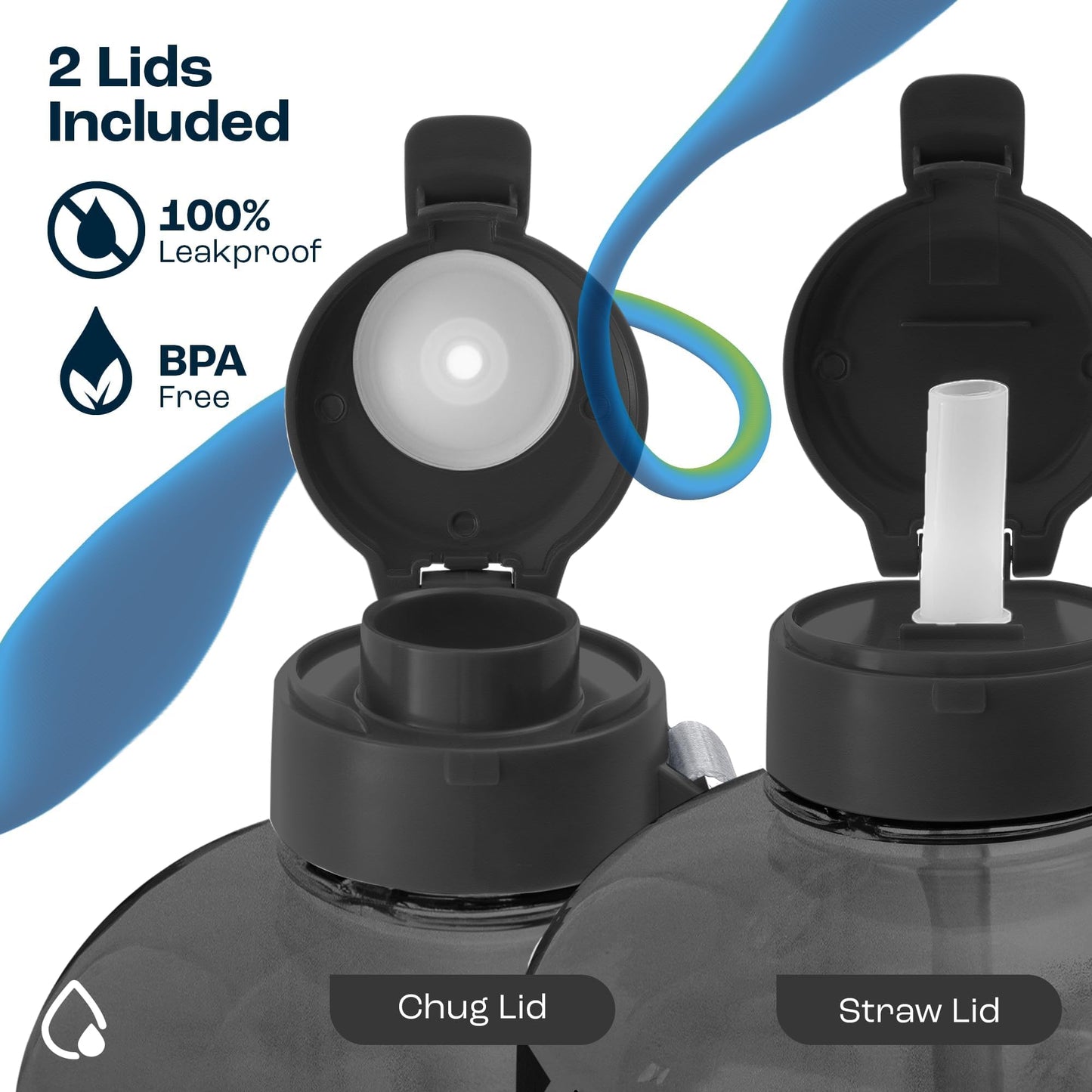 AQUAFIT 64 oz Water Bottle with Time Marker - Straw & Chug Lid - BPA Free Half Gallon Gym Water Bottle with Handle - Big Gallon Jug (Gray, 64 Ounces)