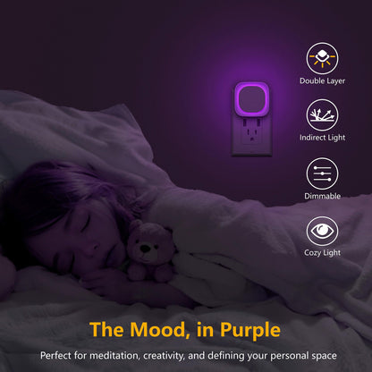 2 Pack Plug in Amber Night Light, Auto Dusk to Dawn, Soft Glow, Dimmable, Diffused Light, LED Lights for Bedroom, Kids, Bathroom, Sleep, Baby Nursery, Toddler, Hallway, Kitchen, Home Decor